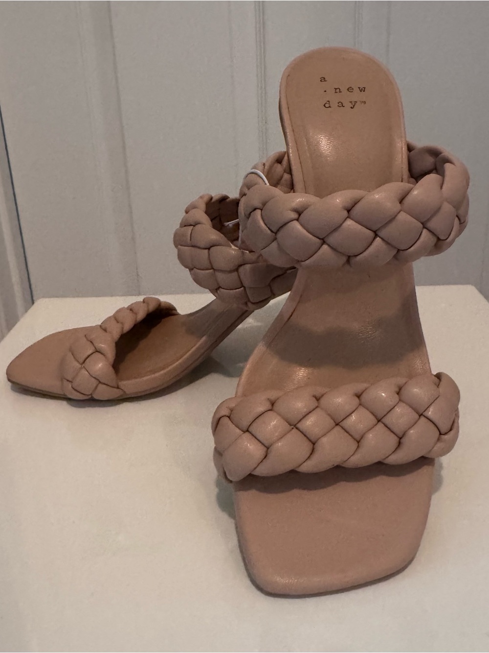 a new day Braided Block Heel Mules in Beige Size 7.  NWT